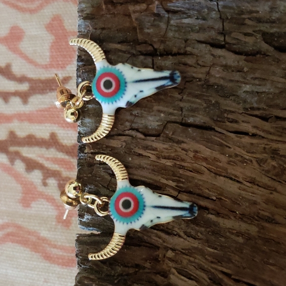 Longhorn Bull Earrings Western Earrings Cowgirl Earrings Aretes Vaqueros Rodeo - Picture 10 of 10